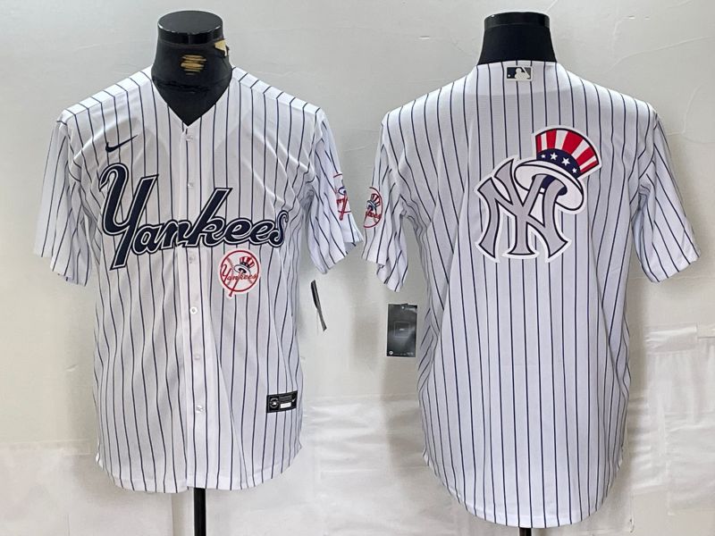 Men New York Yankees Blank White stripe Three generations joint names Nike 2024 MLB Jersey style 8->new york yankees->MLB Jersey